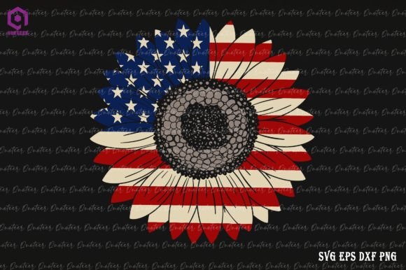 American Flag Sunflower 4th of July Graphics for Crafts