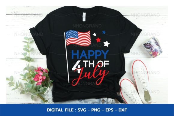 Happy 4th of July with America Flag, SVG