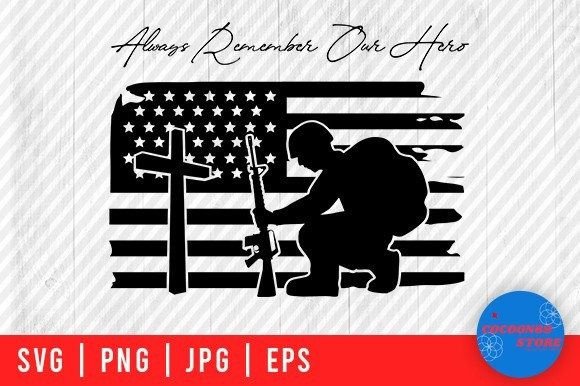 Soldier Kneel on American Flag SVG