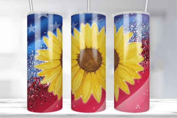 Sunflower Glitter American Flag Tumbler Graphics